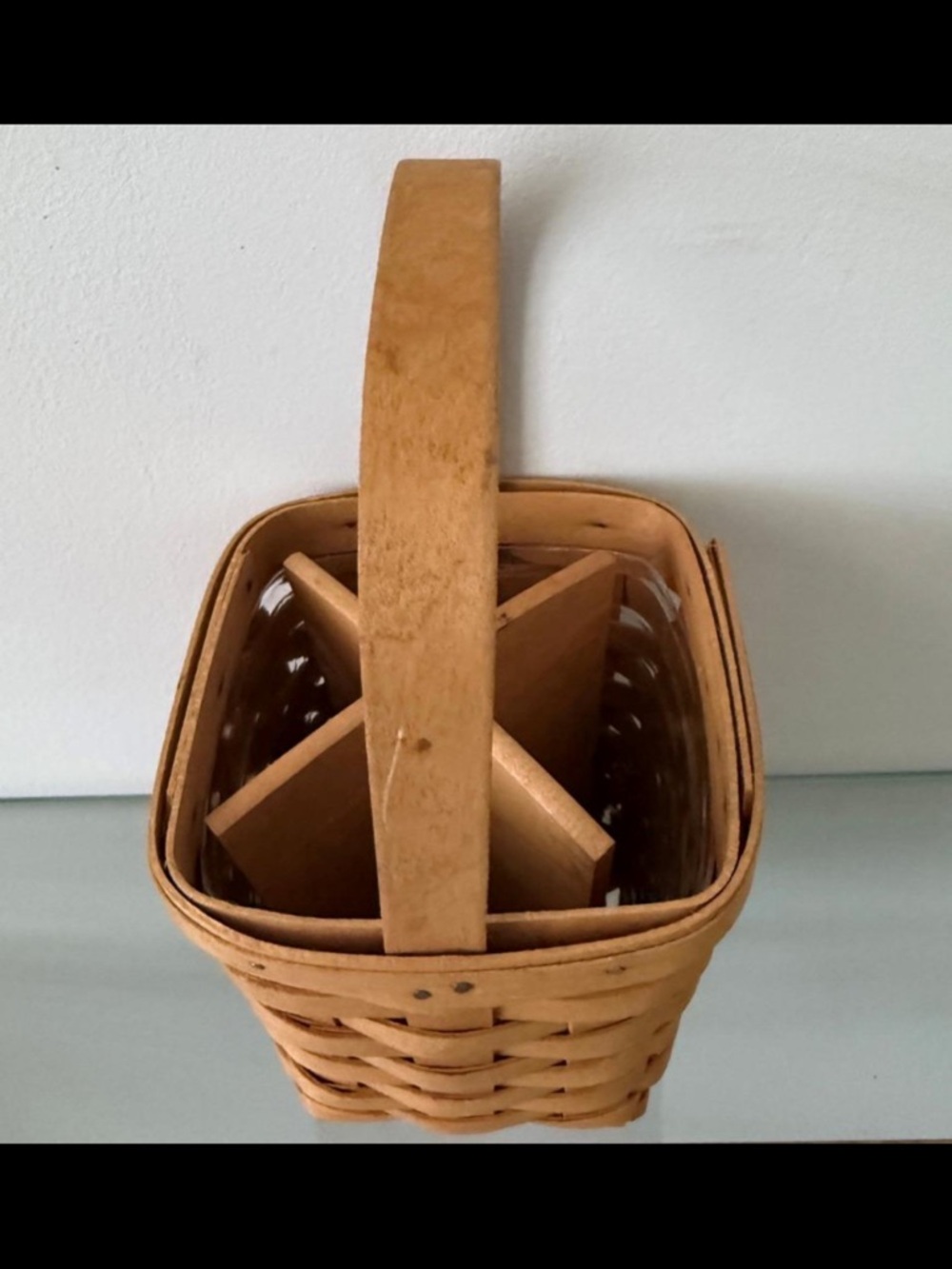 1997 Signed Longaberger Basket Plastic Liner & Wood Divider 10½" Utensil/Pen - Picture 3 of 7